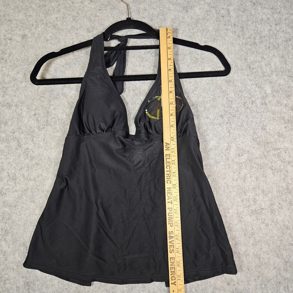 Mudd Womens Black Y2K Tankini Top Sequin Peace Hippie Swim Beach Summer Sz Small - Picture 3 of 10